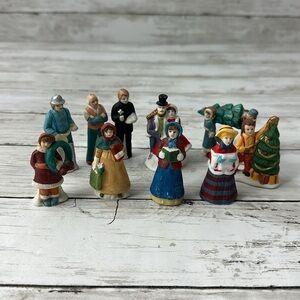 Christmas village porcelain figures set of 10 - priest fireman victorian shopper